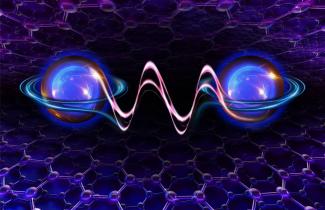 Graphic illustrating electron correlation, or the ability of electrons to talk with each other.