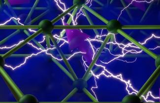 Graphic illustrating electronic interactions inside a quantum material.