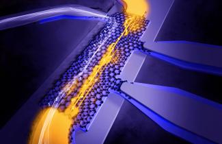 3d rendering shows yellow energy shooting across layers of graphene