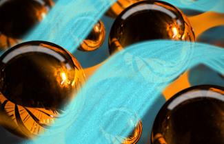 Artistic depiction of cyan superfluid wave in layered superconductor.