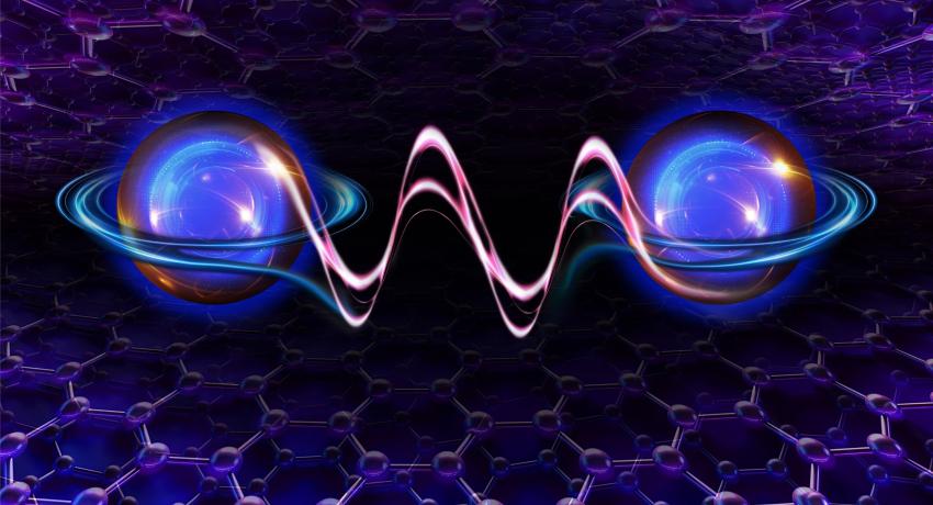 Graphic illustrating electron correlation, or the ability of electrons to talk with each other.