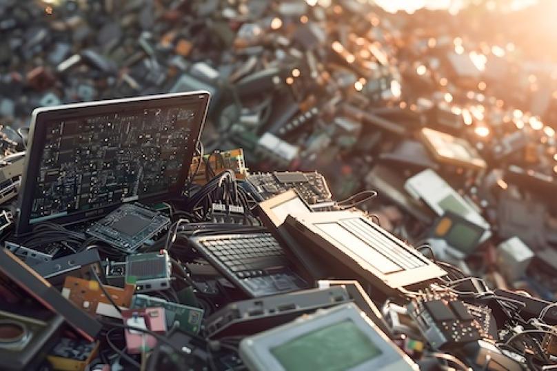 Used electronics in a large pile
